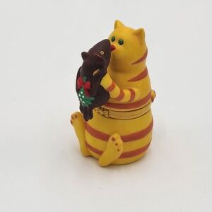 Dept 56 Katz Cat & Mouse Mistletoe Trinket Ring‎ Box 3" Cartoon Holiday Yellow